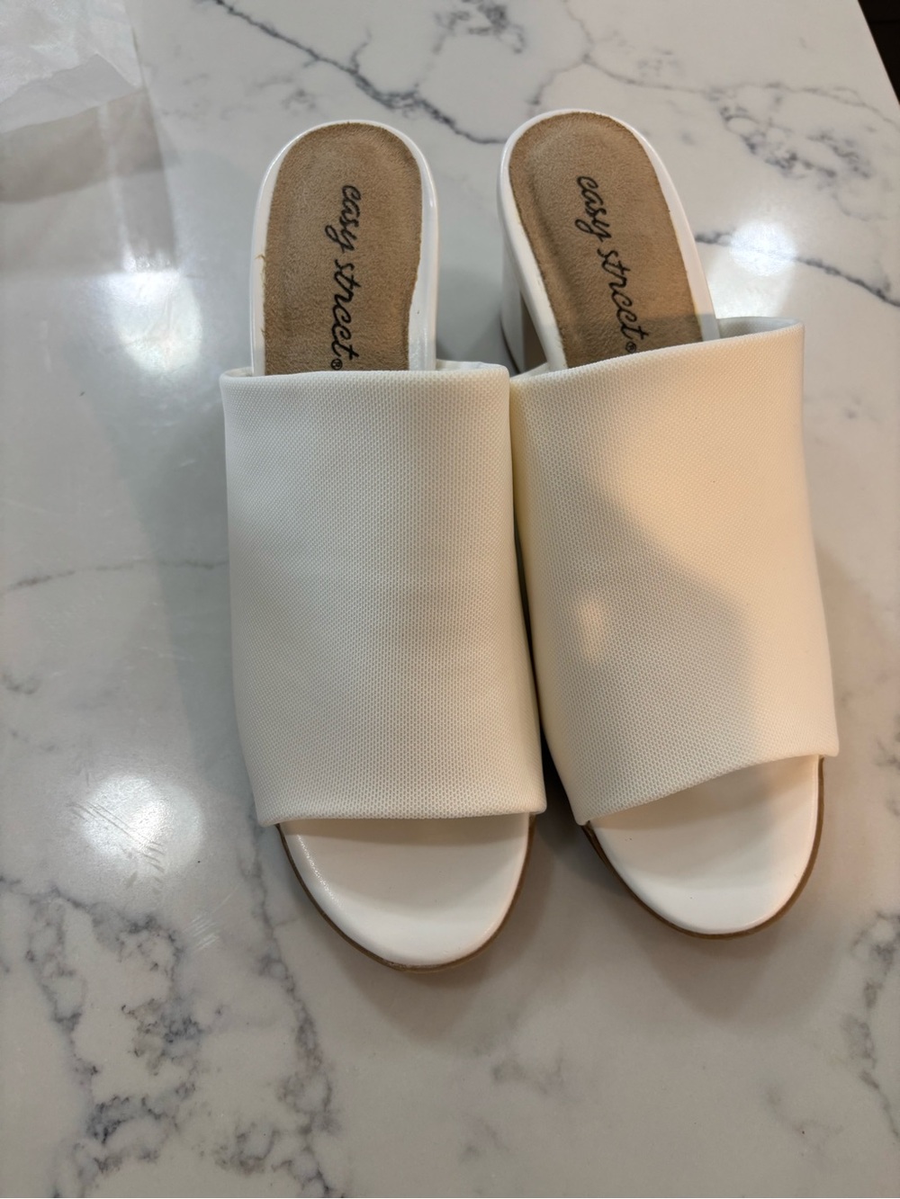 easy street Cream Slide Mules with Wide Upper
